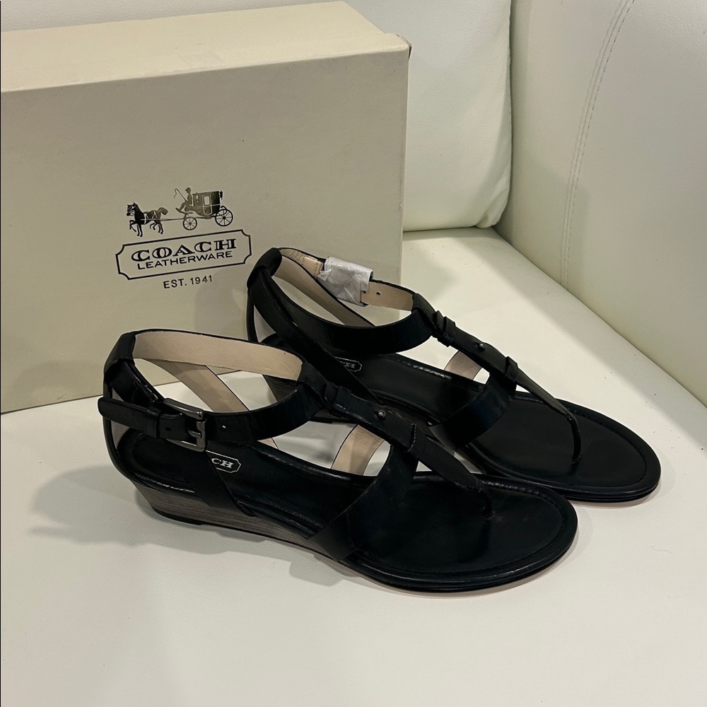 Coach Black Leather Thong Sandals